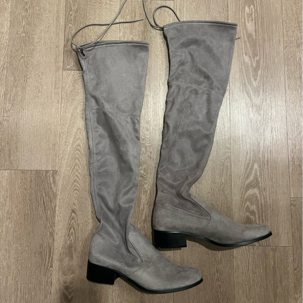 Grey Suede Over-the-Knee Boots